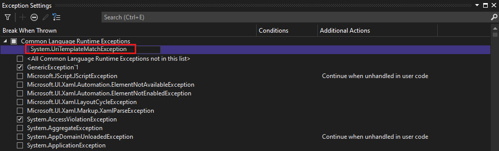 Captura de tela do nome da exceção Type.