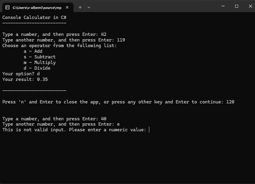 Captura de tela mostrando uma janela do console com o aplicativo Calculadora refatorado.