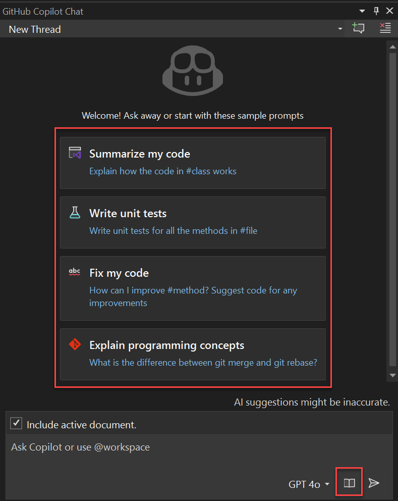 captura de tela da janela de Chat do Copilot.