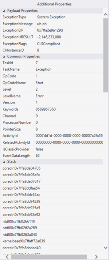 O visualizador de eventos mostrando pilhas O visualizador de eventos mostrando pilhas