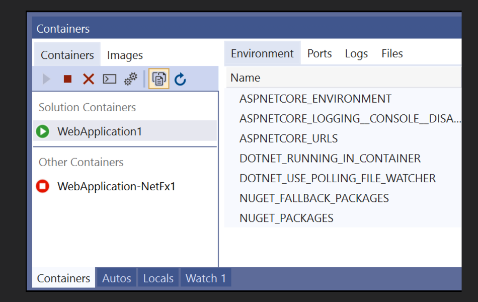 Menu do Docker do Visual Studio