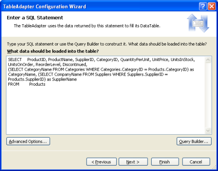 Atualizar a instrução SELECT para o método GetProducts()