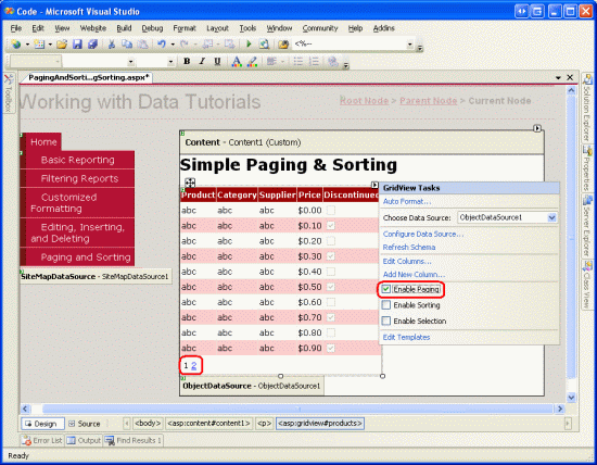 Marque a caixa de seleção Ativar paginação para adicionar suporte à paginação