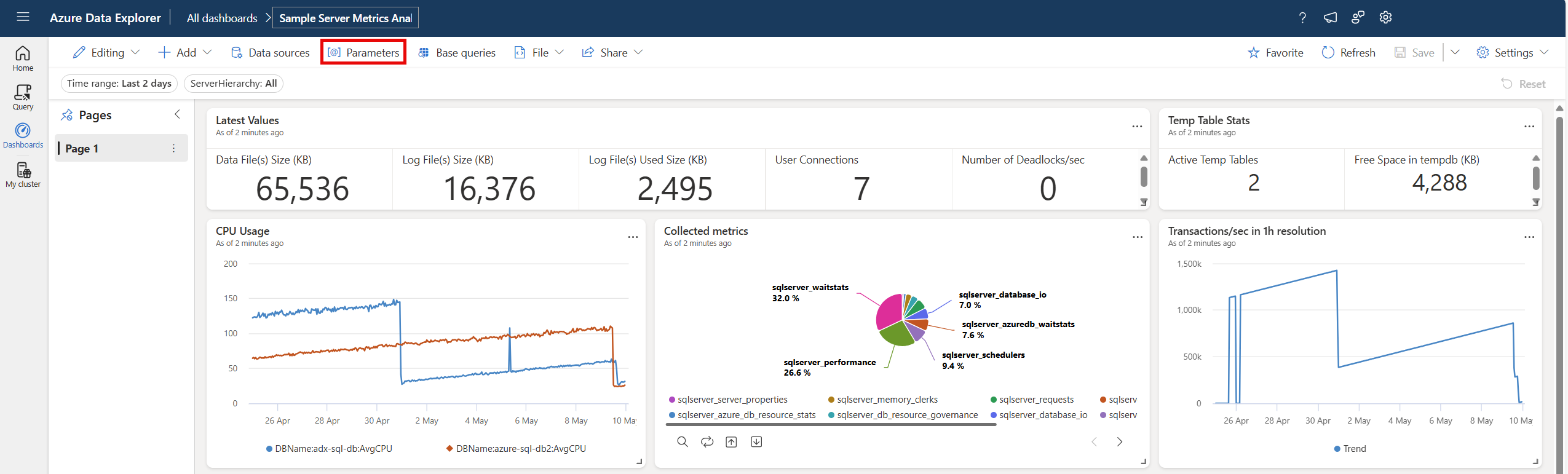 Captura de tela do botão de parâmetros na barra de ferramentas superior.