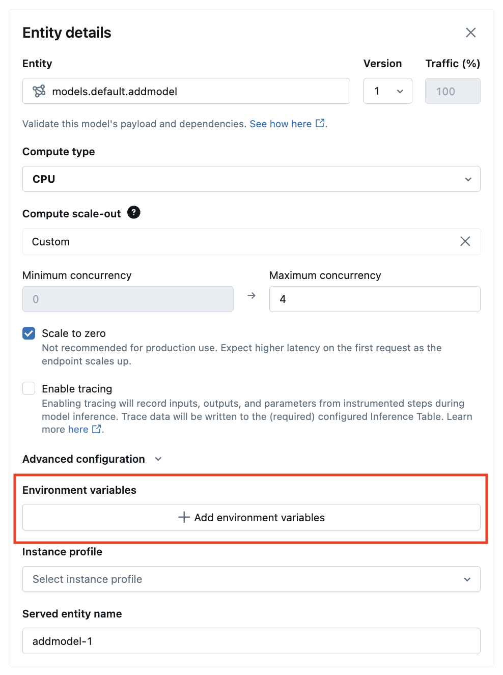 Criar um ponto de extremidade de serviço de modelo