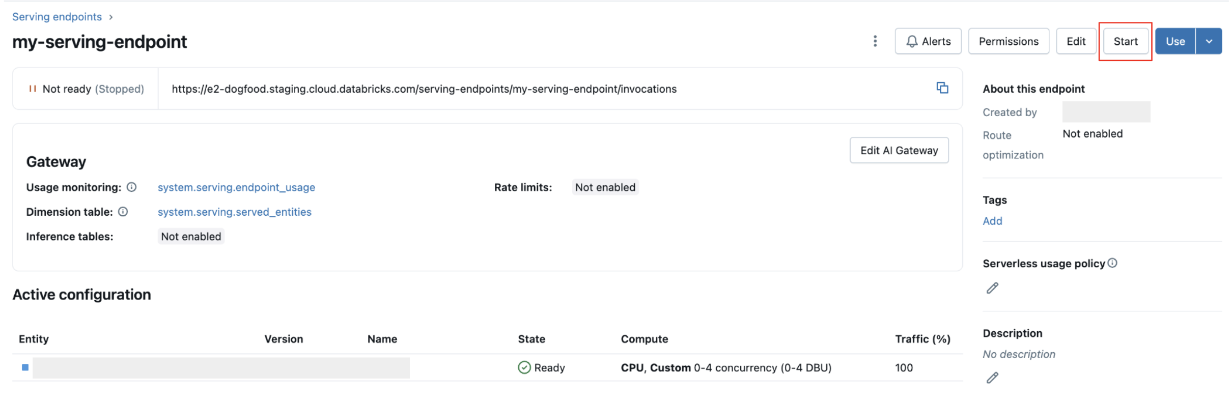 Inicie um endpoint de serviço de modelo usando a UI de Serviço.