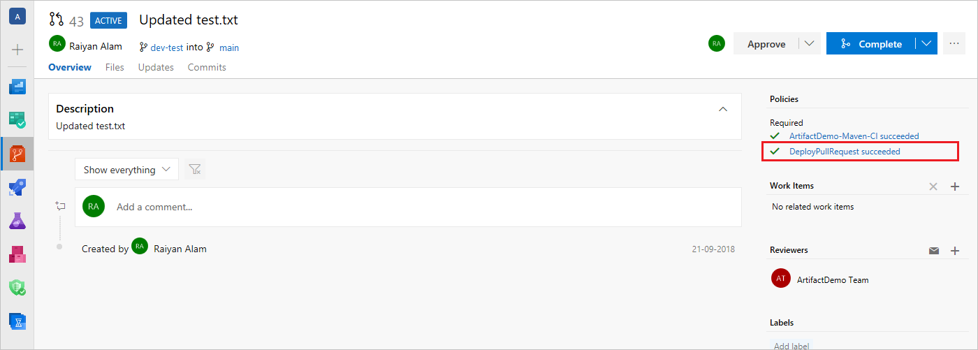 Uma captura de tela exibindo o status das políticas de solicitação pull.