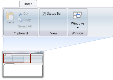 Categoria inicial do aplicativo de exemplo RibbonApp Home do aplicativo de exemplo RibbonApp.