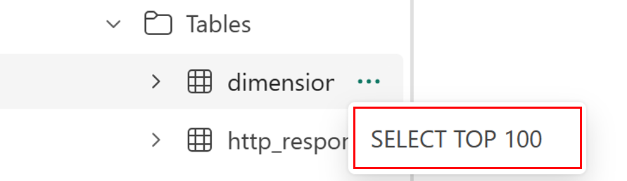 Captura de tela da experiência do bloco de anotações do banco de dados SQL, mostrando a opção SELECT TOP 100 ao lado de uma tabela no Pesquisador de Objetos.