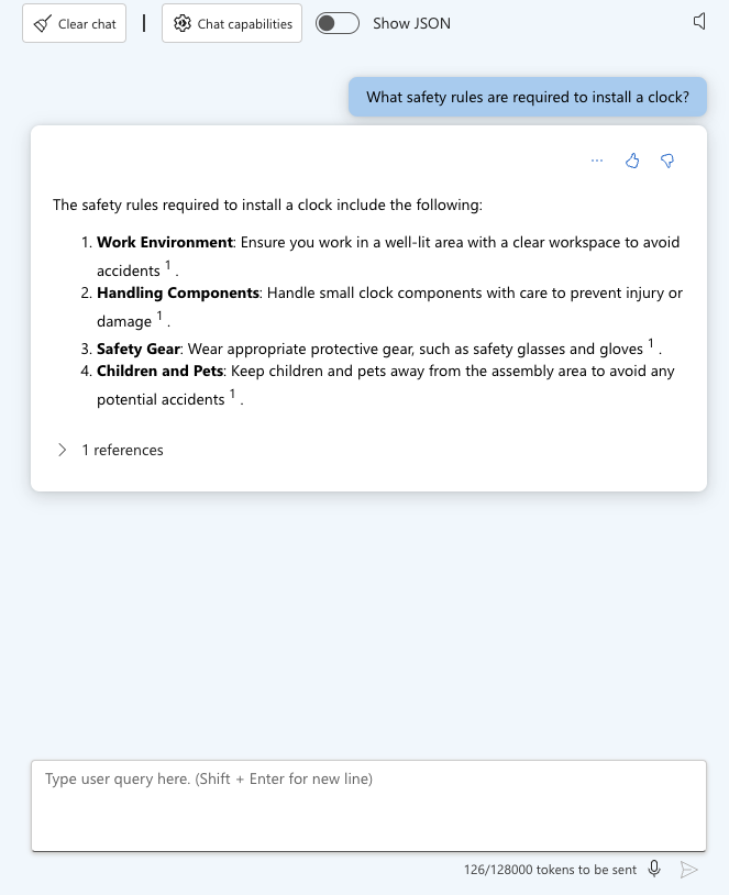 Sessão de Chat do Azure OpenAI Studio - Regras de Segurança de Instalação de Relógio