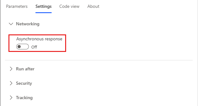 Captura de ecrã da definição do fluxo de resposta assíncrona.