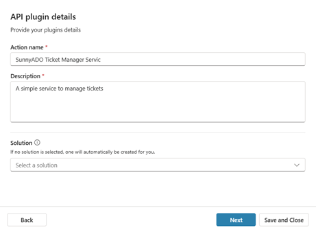 Detalhes do plug-in da API.
