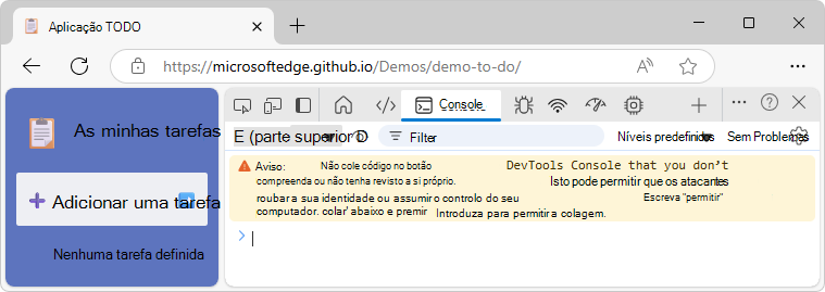Consola a apresentar o aviso auto-XSS