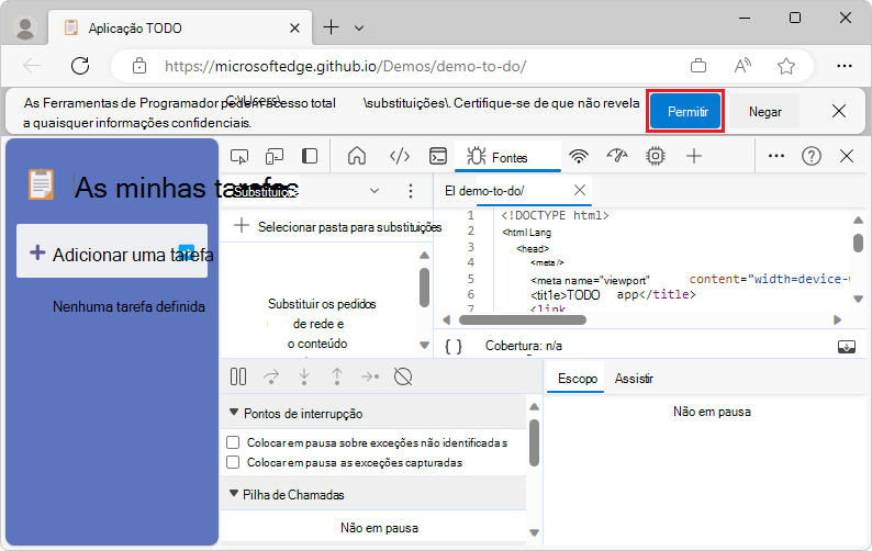 Conceder acesso de DevTools a uma pasta
