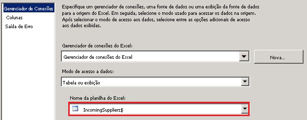 Nome da planilha do Excel - Fornecedores de Entrada$