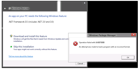 Captura de tela da mensagem de erro de falha na operação.
