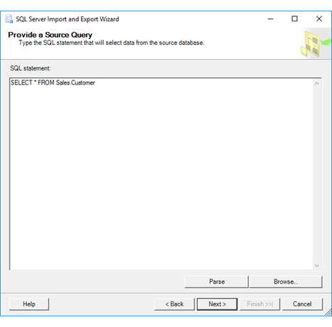 Página Consulta de origem do Assistente de Importação e Exportação Página Consulta de origem do Assistente de Importação e Exportação