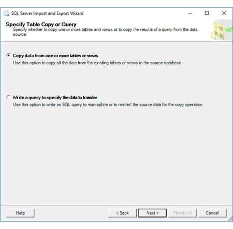 Página Copiar ou consultar tabelas do Assistente de Importação e Exportação Página Copiar ou consultar tabelas do Assistente de Importação e Exportação