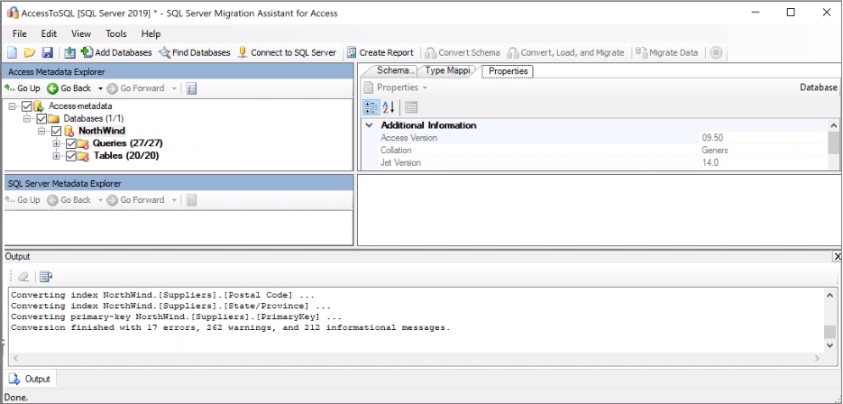 Captura de ecrã que mostra que os objetos em negrito no Metadata Explorer foram convertidos.