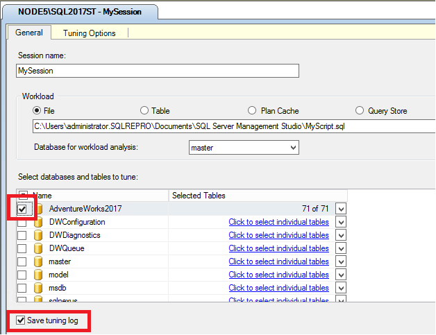 Opções de DTA para db