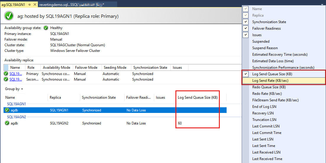 Captura de tela que mostra a adição do tamanho da fila de envio de log.