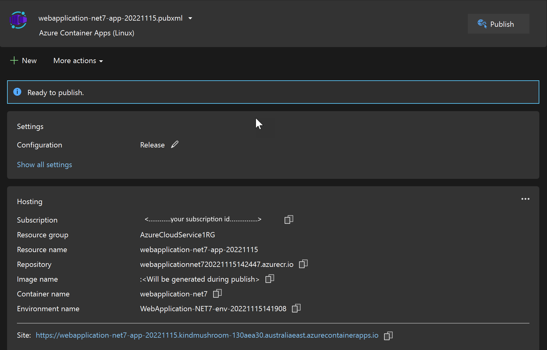 Captura de ecrã do perfil de publicação.