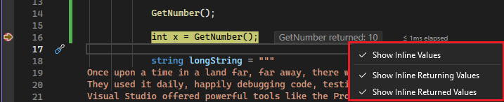 Captura de tela mostrando opções para visualizar valores de retorno.
