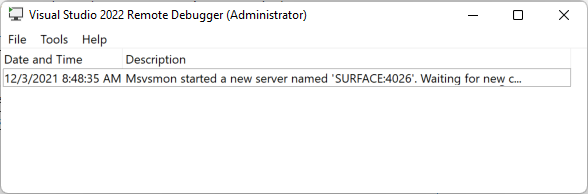 Captura de ecrã da janela do depurador remoto