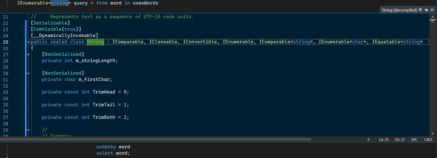 Captura de tela da janela de definição Peek no Visual Studio.