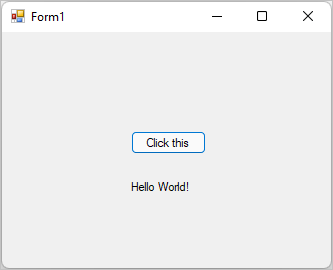 Captura de tela mostra a caixa de diálogo intitulada Formulário 1 que exibe o texto Hello World!