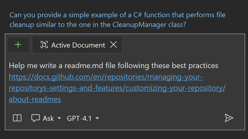 Captura de ecrã a mostrar a referência a um URL no chat para contextualização.