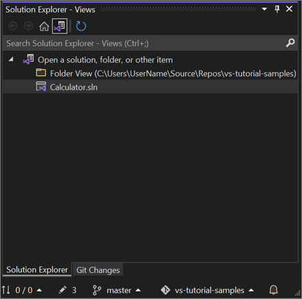 captura de tela do modo de exibição de pasta no Gerenciador de Soluções no Visual Studio 2022.