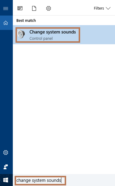 Captura de ecrã dos resultados da pesquisa 'Alterar sons do sistema' no Windows 10.
