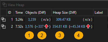 Captura de tela dos links de visualização de instantâneo
